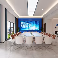 Modern Bright Conference Room Interior With Long Table White Chairs And Large Screen 3d model