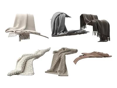 Various Soft Knitted Blankets In Neutral Tones With Fringed Edges For Home Decor 3d model