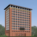 Red Brick School Building With Multi Story Structure Large Windows And Trees 3d model