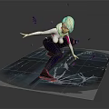 Blonde Female Game Movie Character Crouching On Ice With Splashing Shards And Cracked Surface Patterns
