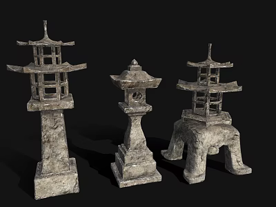 Traditional Stone Wood Decorative Lanterns With Carved Details And Three Classic Styles 3d model
