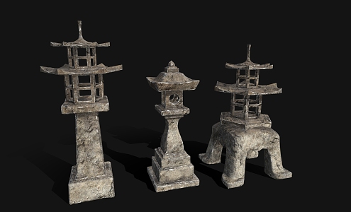 Japanese Stone Lantern Stone Lantern Stone Lantern Stone Rock Lamp Pillar 3d model