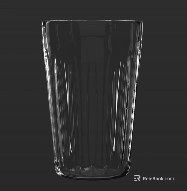 Clear Glass Cup with Vertical Ribbed Design Showcasing Transparent and Sleek Appearance 3d model 