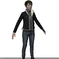 Game and Movie Character in Black Leather Jacket Gray Inner Shirt Blue Jeans Standing Pose