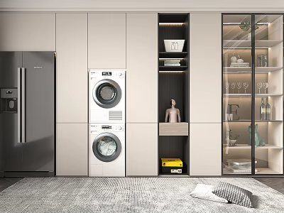 Modern Entryway Cabinet And Side Cabinet With Glass Door Storage Shelves Washing Machine And Dryer 3d model