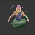 3D Rendered Mythological Elder Figure With White Hair Beard Blue Cloth On Cloud And Lightning
