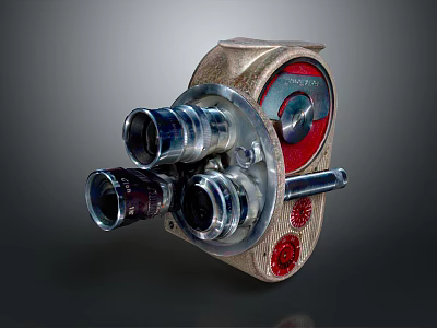 Vintage Movie Camera With Multiple Lenses And Retro Mechanical Design 3d model