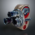 Vintage Movie Camera With Multiple Lenses And Retro Mechanical Design