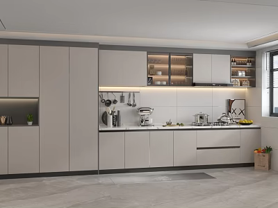 Elegant Modern Kitchen Interior With Gray Cabinets Marble Countertop And Appliances 3d model