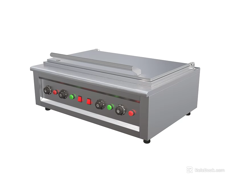 Commercial Kitchen Stainless Steel Electric Griddle With Control Knobs And Cooking Surface 3d model 