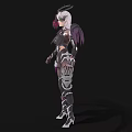 Fantasy Woman With Purple Wings Feathered Headpiece And Black Purple Outfit Standing Pose