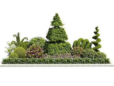 Artistic Garden Bushes with Diverse Shaped Designs Like Spiral Cone and Round 3d model