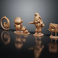 Golden Character Figurines Collection With Small Dog Various Poses And Artwork