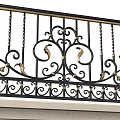 Balcony With Ornate Wrought Iron Railing And Stone Base 3d model