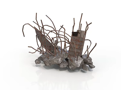 Abstract Construction With Rusty Metal Rods Broken Bricks And Stones 3d model