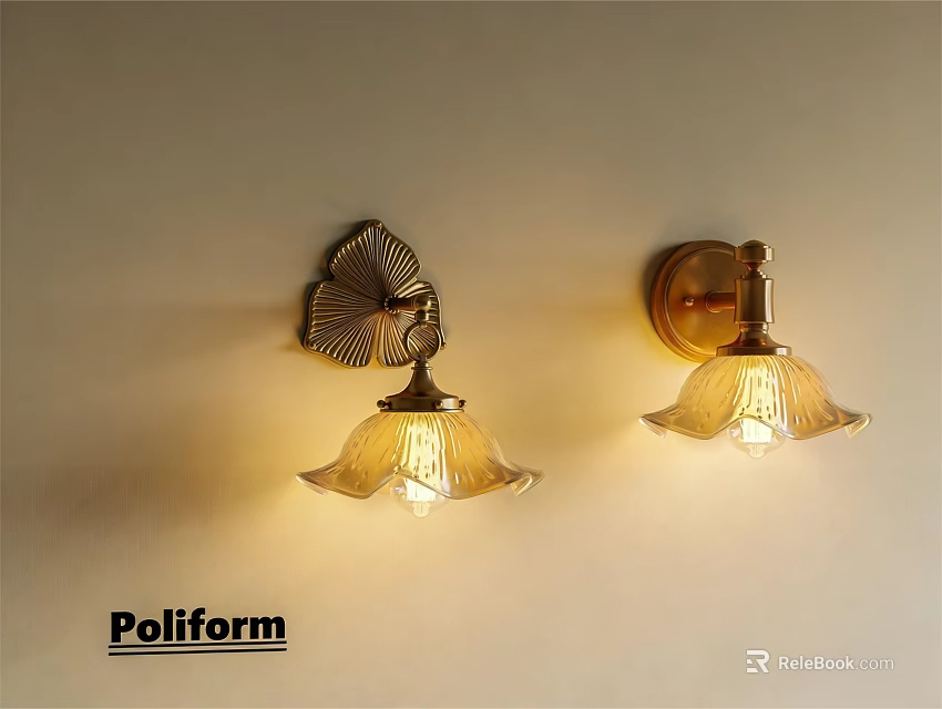 Poliform Brass Wall Sconces With Decorative Glass Shade On Light Wall 3d model 