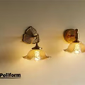 Poliform Brass Wall Sconces With Decorative Glass Shade On Light Wall