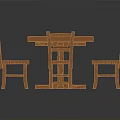 Rustic Wooden Dining Table Set With Four Chairs And Natural Wood Finish