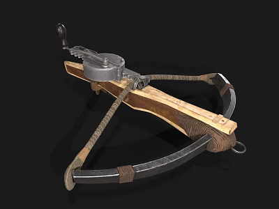 Ancient Traditional Crossbow Weapon Featuring Wooden Frame And Metal Mechanical Components 3d model