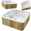 Square Wooden Frame White Interior Jetted Massage Spa Bathtub Design