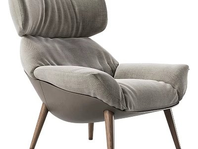 Modern Grey Fabric Single Seater Sofa With High Backrest And Wooden Legs 3d model