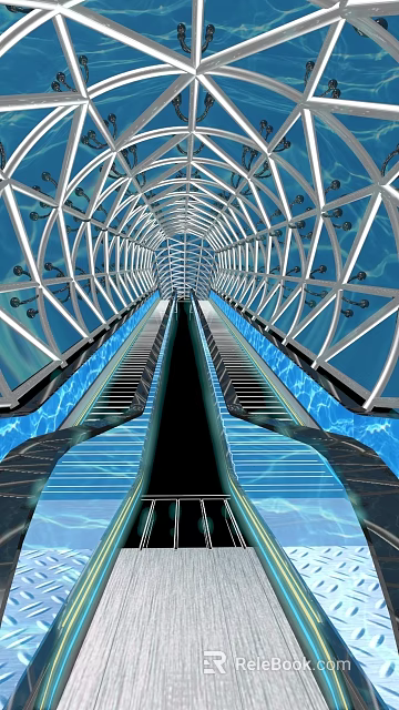 Modern Elevator Corridor With Metallic Frames Blue Lighting And Futuristic Design 3d model 