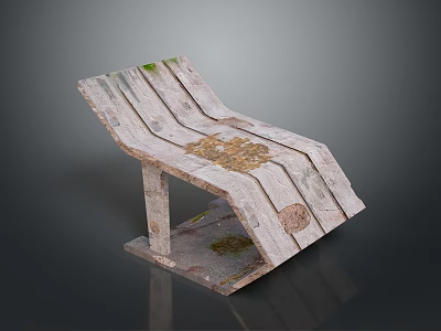 Weathered Wooden Bench With Moss Growth And Slanted Planks Natural Design 3d model