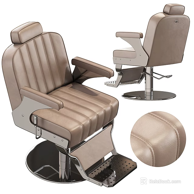 Brown Leather Office Chair With Striped Design Metal Frame Adjustable Armrests And Footrest 3d model 