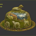Colorful Decorative Hat Box With Sheep Motif And Countryside Scene Design