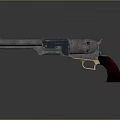 Vintage Metallic Revolver Weapon with Blue Barrel and Red Wooden Grip
