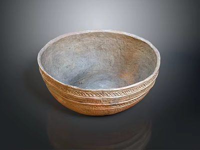 Traditional Handcrafted Clay Bowl With Intricate Carved Patterns And Textured Surface 3d model