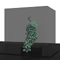 Detailed Green Grape Sculpture in Transparent Display Case on Black Tabletop