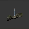 Miniature Garden Ornament With Blue White Tower Rocky Base And Small Trees