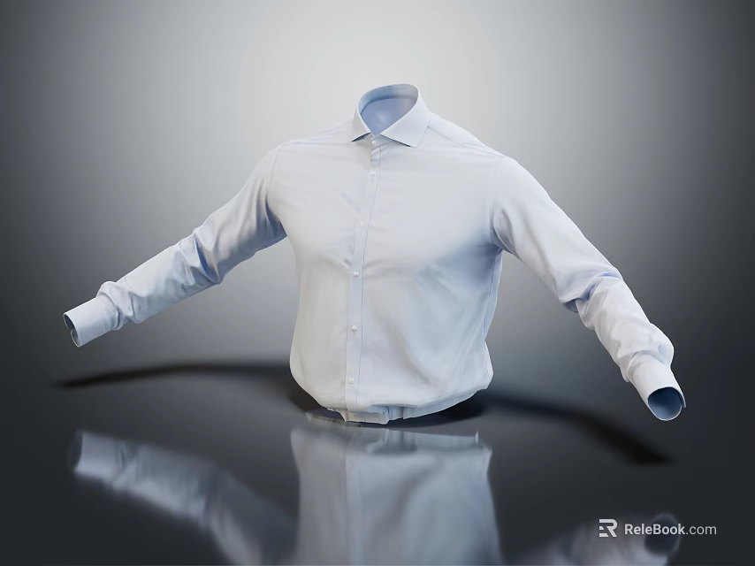 White Formal Long Sleeve Shirt with Collared Design and Reflective 3d model