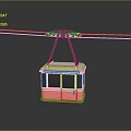 Pink And White Cable Car Hanging On Red Cables Against Dark Background