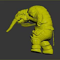 Green Elephant Toy Figure with Ornate Colorful Patterns and Holding Decorative Sword