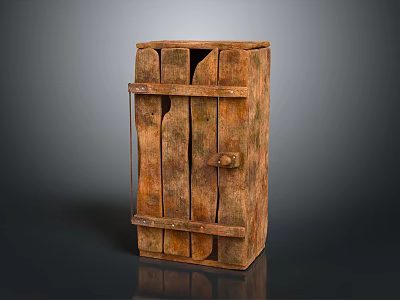 Vintage Wooden Storage Box with Metal Clasps Lock and Worn Texture for Daily Use 3d model