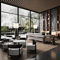Modern Spacious Sales Office Interior With Large Windows Sofa Seating And Green Plants
