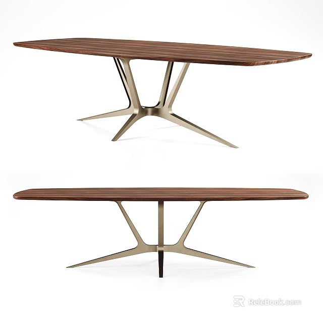 Modern Wooden Dining Table With Sleek Metal Geometric Base Design 3d model