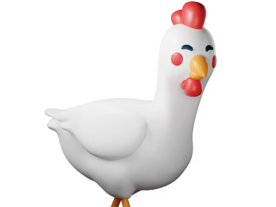Cute White Cartoon Chicken With Red Comb Cheeks And Yellow Beak Legs 3d model