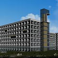 Modern Multi Storey Office Building With Glass Facade And Water Reflection In Green Garden