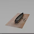 Detailed Wooden Boat Model Displayed on Red Platform with Yellow Support Frames