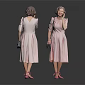 Woman in Pink Dress with Handbag Pink Shoes and Gray Hair Talking on Phone