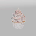 Delicious Pink Cupcake With Swirled Frosting Red Sprinkles And Striped Paper Liner On White Background