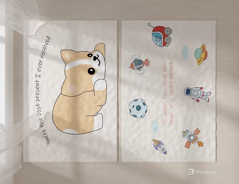 Square Carpets With Corgi Dog Space Elements And Inspirational Text Designs 3d model 