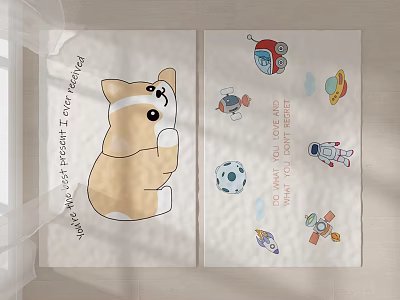 Square Carpets With Corgi Dog Space Elements And Inspirational Text Designs 3d model