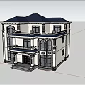 Elegant Two Story Detached Villa With Light Colored Exterior Balcony Large Windows And Green Lawn