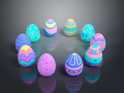 Colorful Patterned Easter Egg Decorative Ornament Set for Home Decoration 3d model