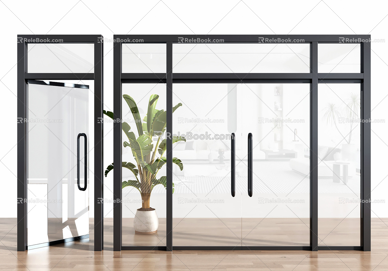 modern glass door glass double door glass door for office 3d model