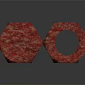 Red Threaded Bolt and Two Washers with Textured Surface Design